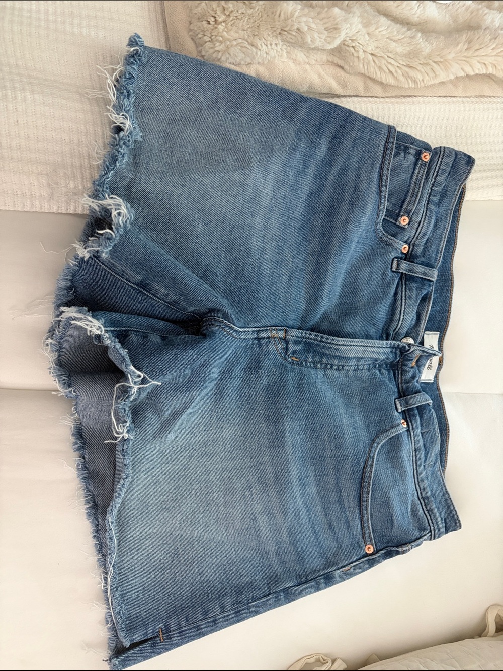 Madewell Frayed Hem Blue Denim Shorts